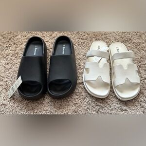 No Boundaries White Slide With Velcro And Black Platform Slide Shoes Size: 11